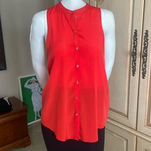 BELLA LUXX LOS ANGELES ORANGE SILK SLEEVELESS BUTTON DOWN CREW NECK TOP SM NWOT